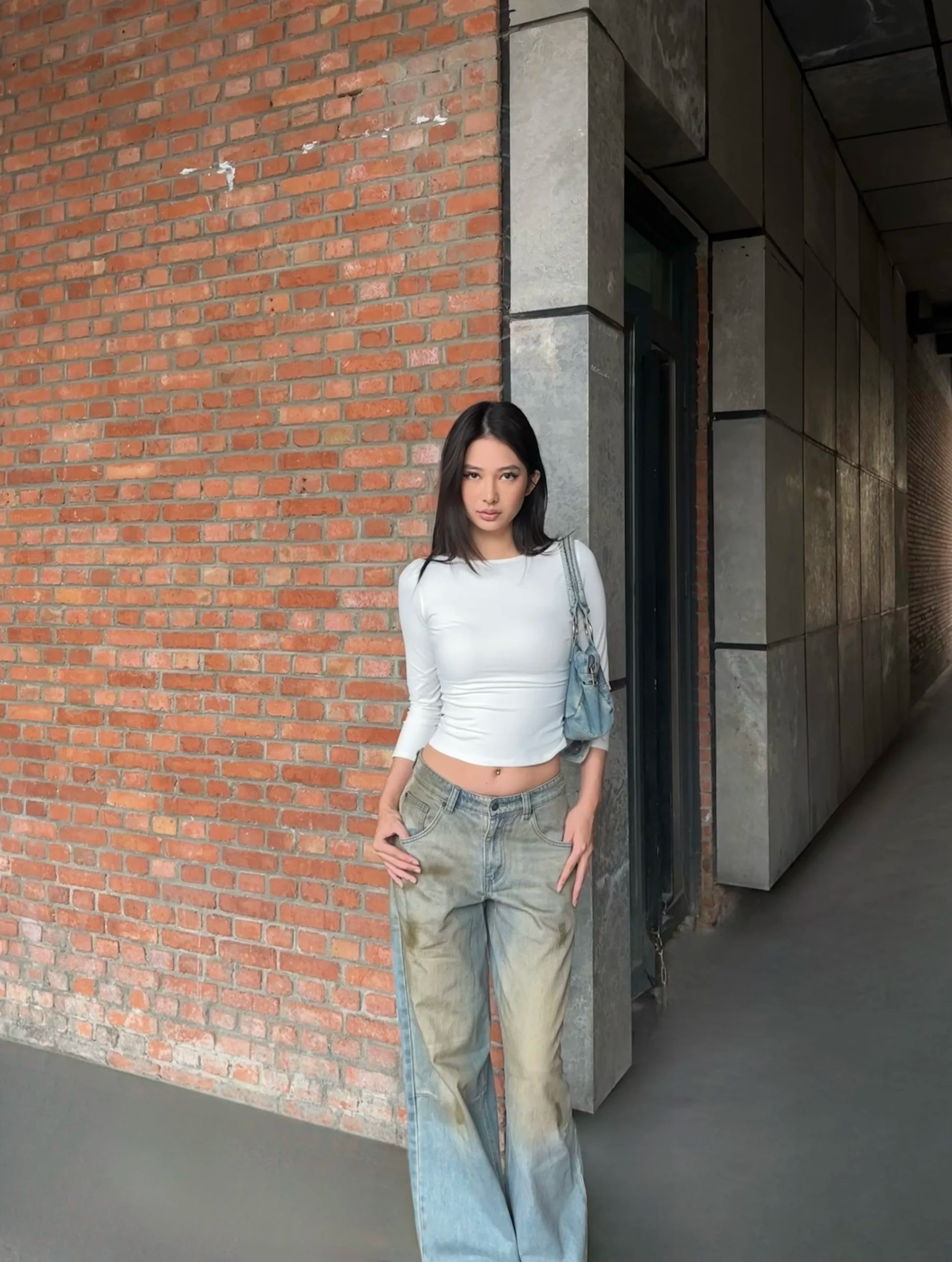 Long-Sleeve Slim-Fit Top With Multicolor High Elastic Base