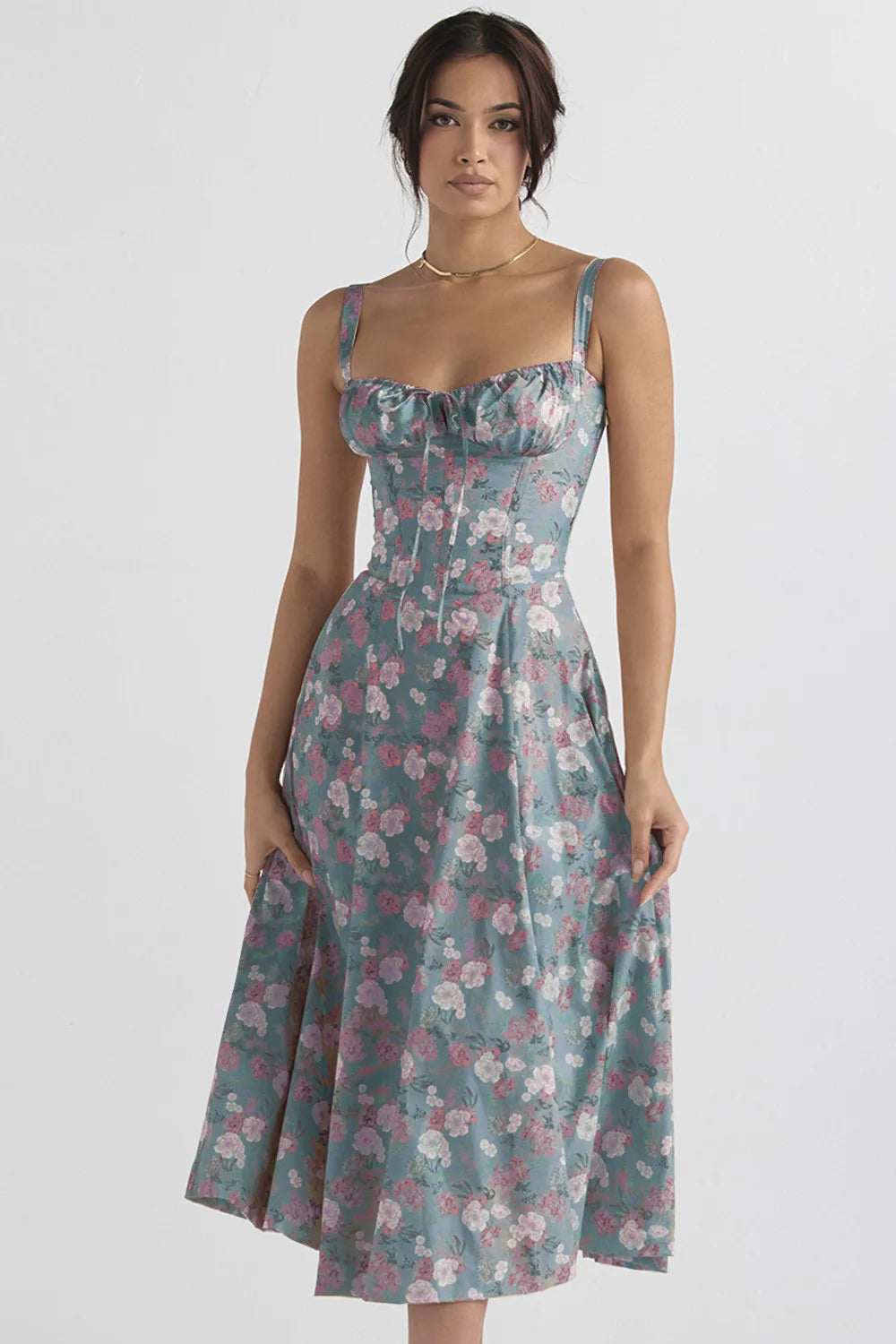 Spaghetti Strap Maxi Dress With Wrap Bow Lace Up Front Elegant Long Gown