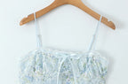Sweet Floral Print Lace Patchwork Mini Sexy Slim Backless Strap Short Dress