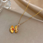 Openable Star And Heart Zircon Necklace In Stainless Steel Romantic Womens Jewelry