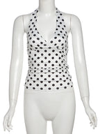 Polka Dot Halter Tank Top With Backless Lace Up Detail Chic Summer