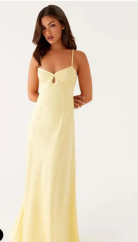 Yellow Cami Maxi Dress With Spaghetti Straps