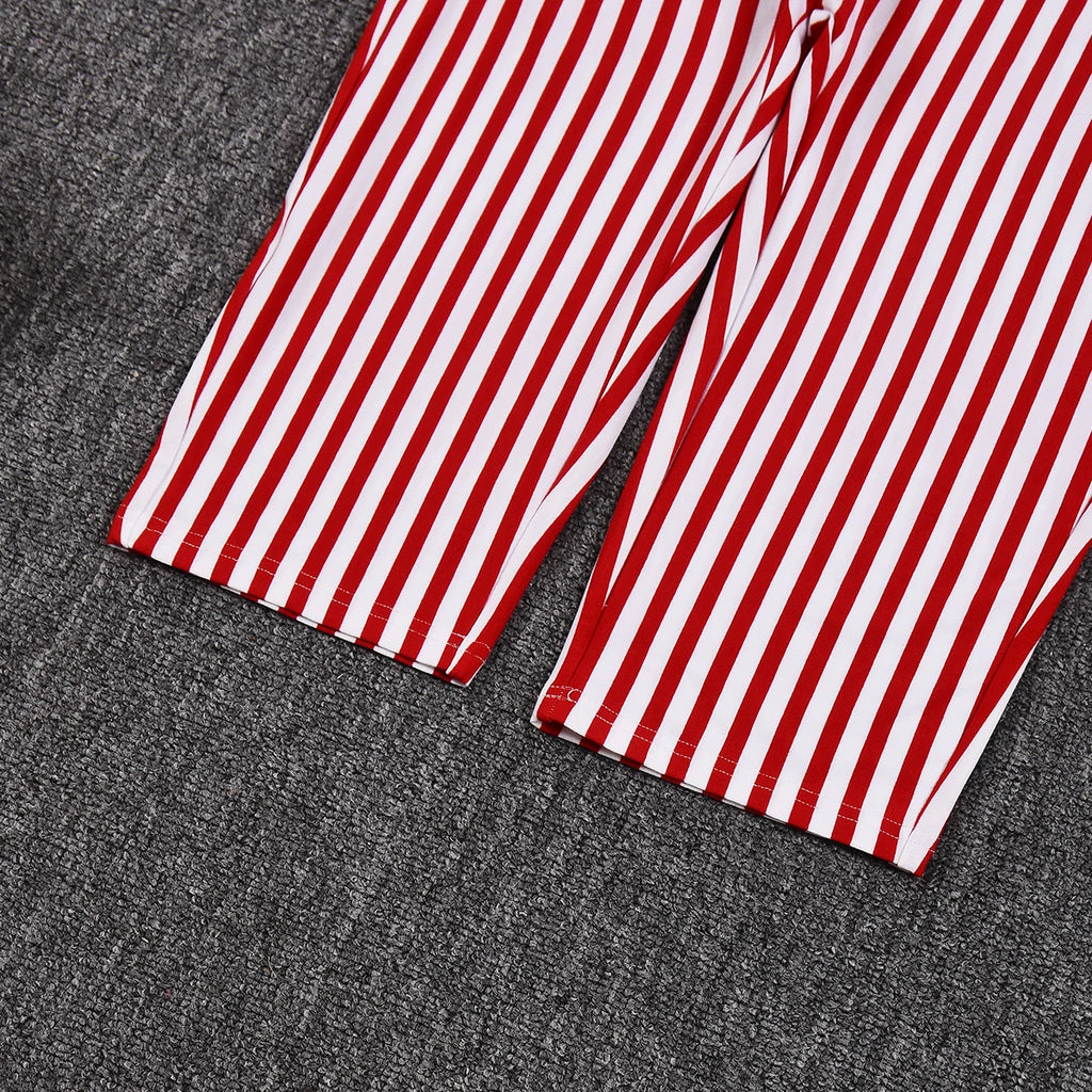 Red Striped Print Backless Halter Playsuit