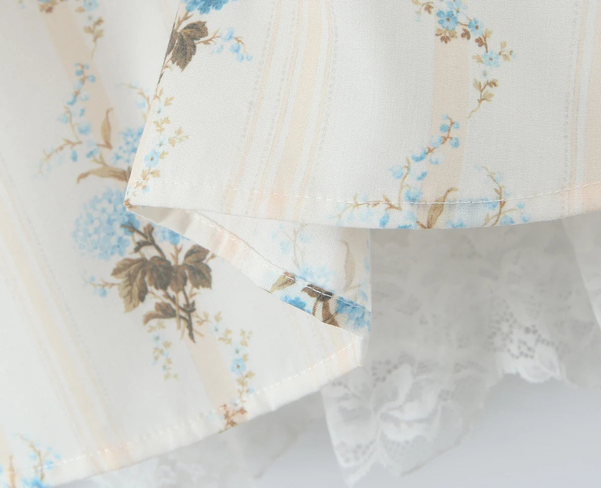 Romantic Apricot Floral Print Bow Ruched Midi Dress With Lace Lining For Women And Elegant Silhouette