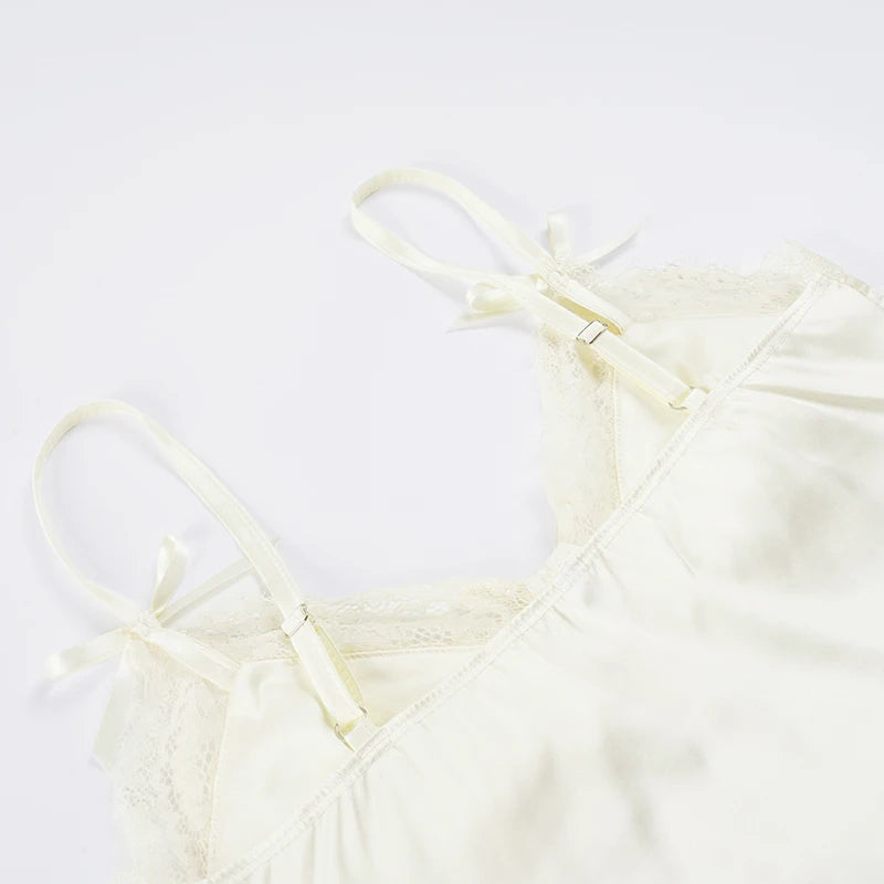 Backless Lace-trimmed V Neck Top Sleeveless Bow Spaghetti Strap Camisole