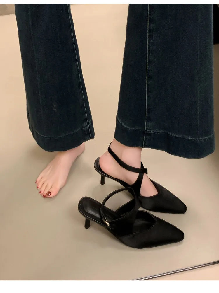 High Heel Sandals With Cross Ankle Strap And Slingback Pumps