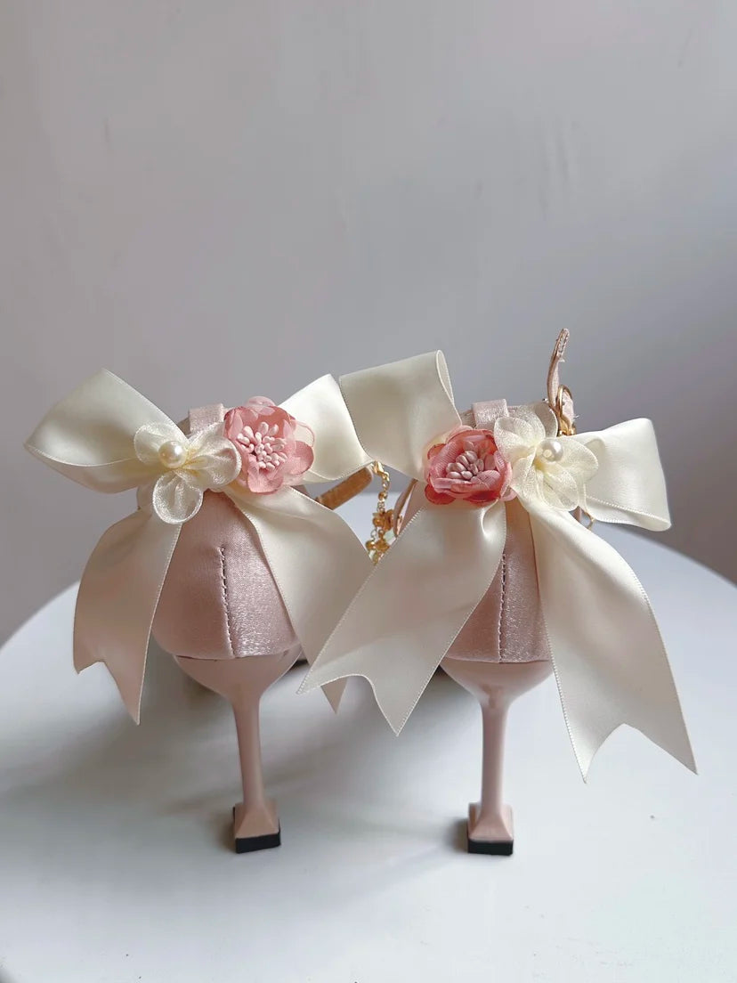 Sweet Lolita Heels With Pointed Toe For Tea Party Wedding Fairy Style High Heel Shoes
