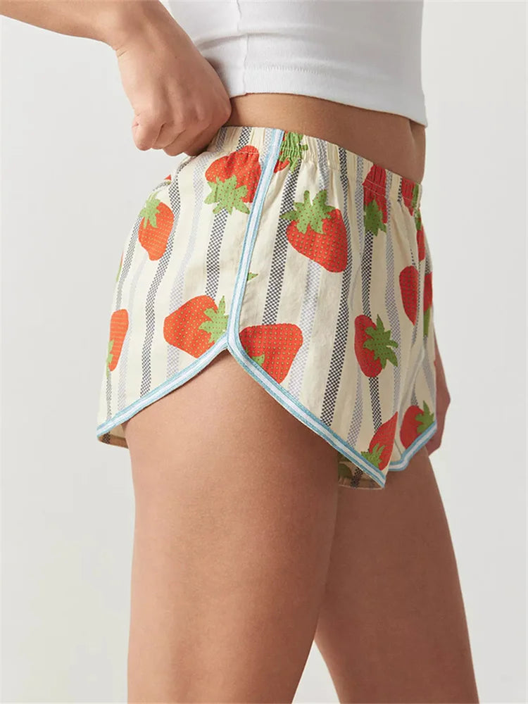 Fairycore Striped Lounge Shorts With Elastic Waist Loose Wide Leg Bottoms