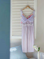 Satin Nightgown Women Fairy Princess Style Nightdress Sexy Flower Trim Sleepwear