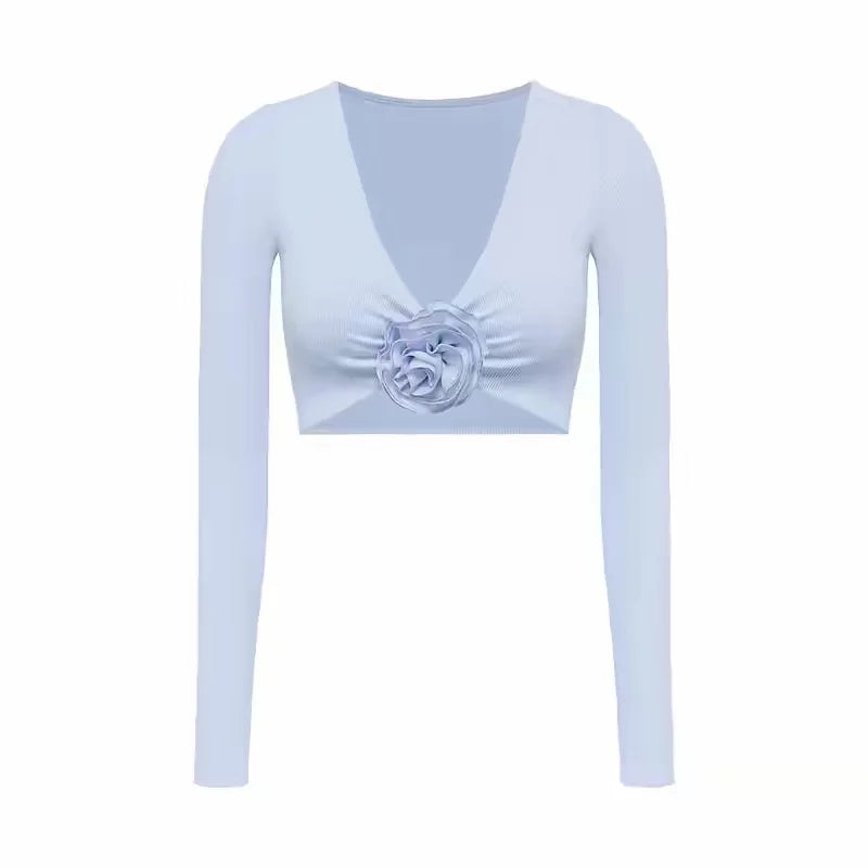 Yoga Long Sleeve Tight Breathable Three-Dimensional Flower Workout Clothes Sportswear Woman Gym Pettiskirt