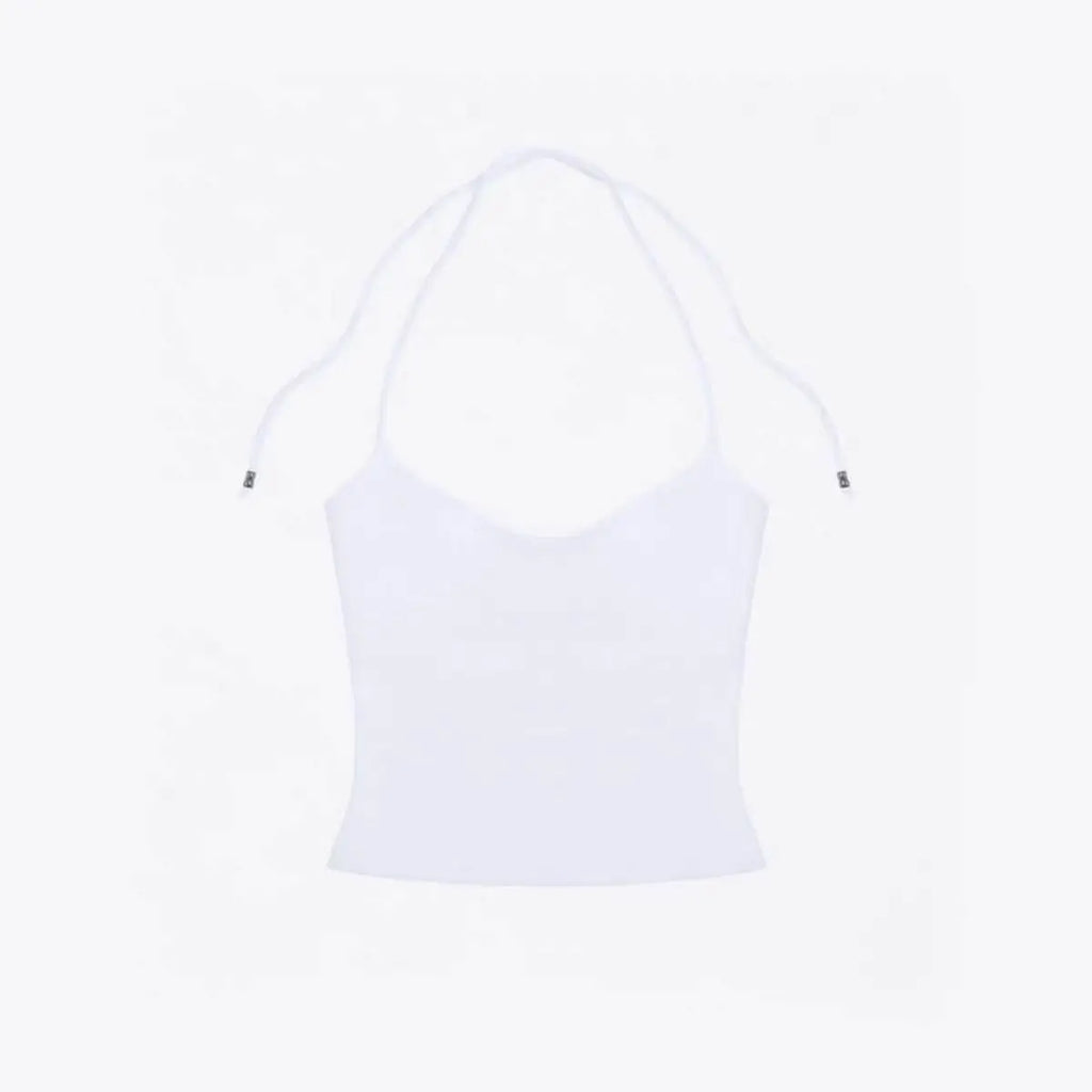 Lace Up Halter Tank And Suspender Long-sleeves Open Back Design For Chic Vibe