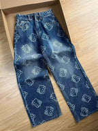 Kawaii Cartoon Print High Waist Wide Leg Jeans
