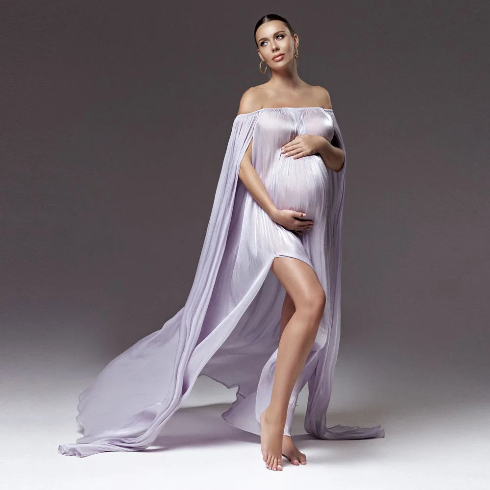 Lilac Maternity Photo Shoot Dress Off Shoulder Gown