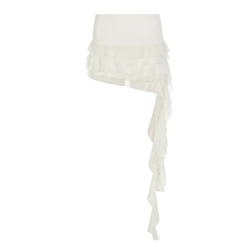 Irregular Mesh Ruffle Edge Low Waist Short Skirt