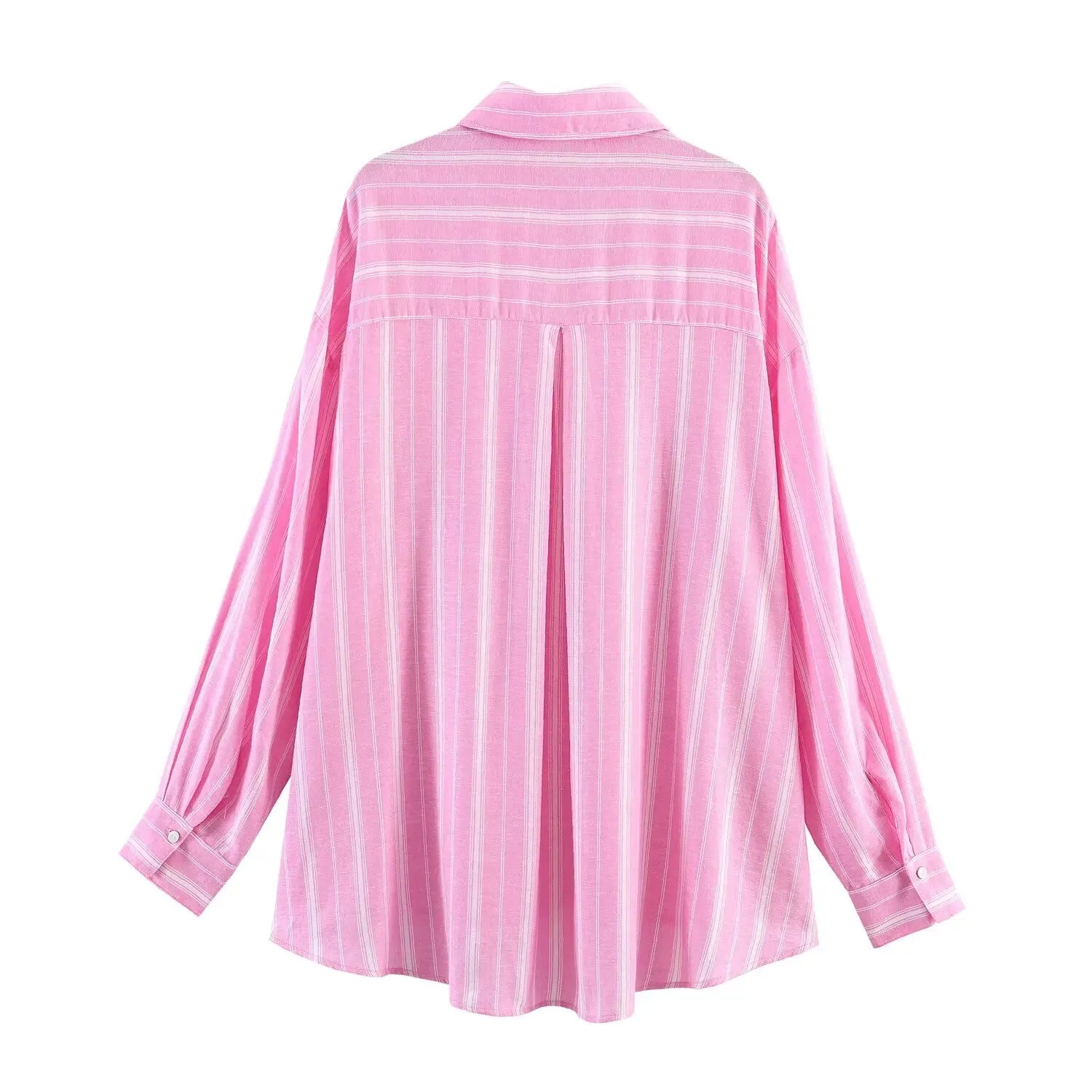 Pink Stripe Shirt Set With Pleated Long Skirt Elegant Two Piece Suit