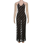 Mesh Halter Maxi Dress With See Through Bodice Sleeveless Backless