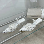 Satin Butterfly Polka Dot Pointed Toe Mules For Women Low Heel Pumps