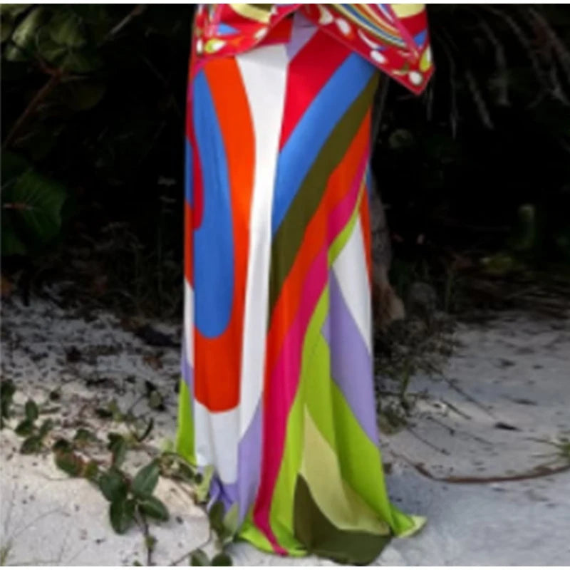 Halter Top And Long Skirt Set With Backless Detail Asymmetric Design