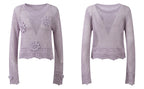Sunlit Hollow Knit Top Elegant Long Sleeve Jumper Lightweight Sweater