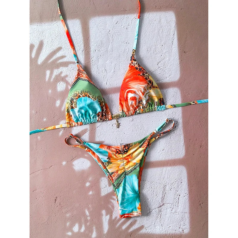Flirty Leopard Print Push Up Bikini Set