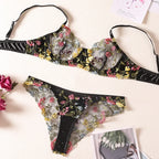 Countryside Embroidered Lingerie Set With Floral Patchwork Bra And Panty Details