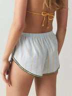 Fairycore Striped Lounge Shorts With Elastic Waist Loose Wide Leg Bottoms