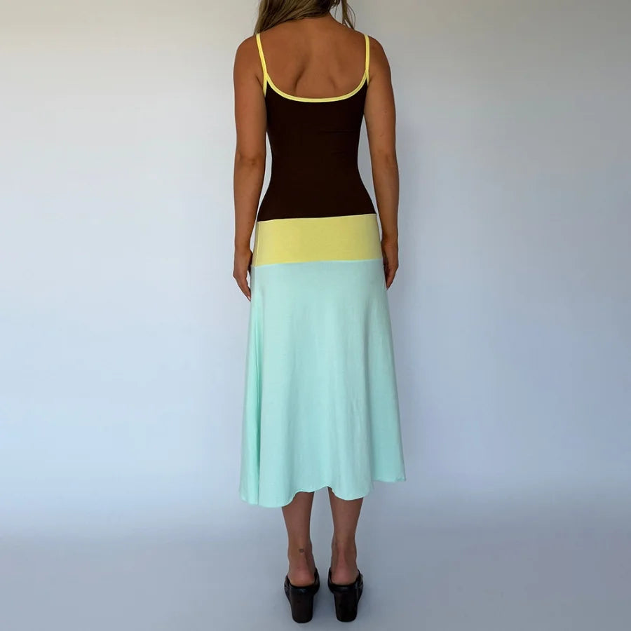 Colorful Spaghetti Strap Maxi Dress Slim Backless Sundress