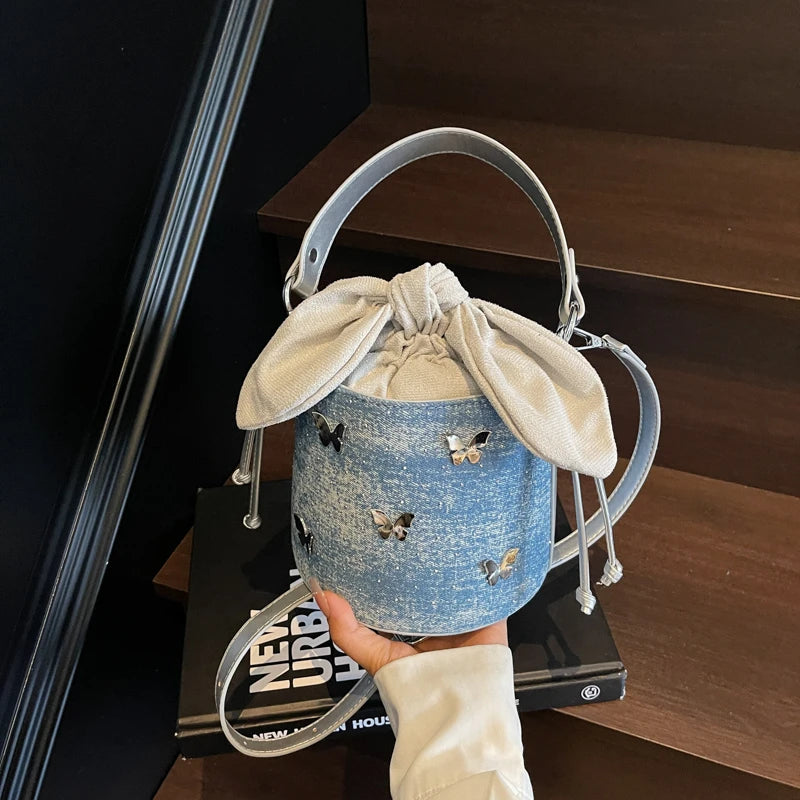 Sweet Butterfly Denim Mini Crossbody Bag