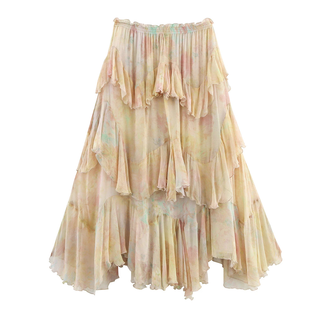 Boho Gradient Tiered Skirt With Ruffles Elegant Long Hippie Style