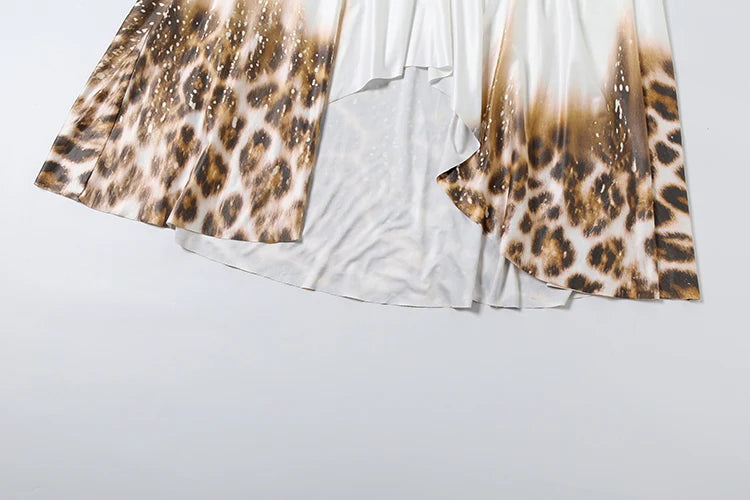 Leopard Print Halter Maxi Dress Backless Sleeveless