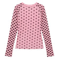 Blush Pink Polka Dot Lightweight Long Sleeve Tee O Neck Top
