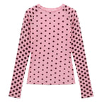Blush Pink Polka Dot Lightweight Long Sleeve Tee O Neck Top