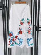 Romantic Floral Lace Embroidered Midi Set With Sleeveless Top And Side Slit Skirt