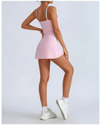 Women's Tennis Sleeveless Contrast Workout Yoga Build in Shorts Fashion Tight Fitting Skirts Suit