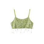Beaded Sequin Two Piece Set Sleeveless Backless Crop Top And Mini Skirt Glam Outfit