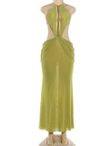 Elegant Halter Hollow Dress With Beaded Backless Mesh Patchwork