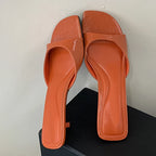 Leather Gladiator Sandals With Square Toe Low Heel