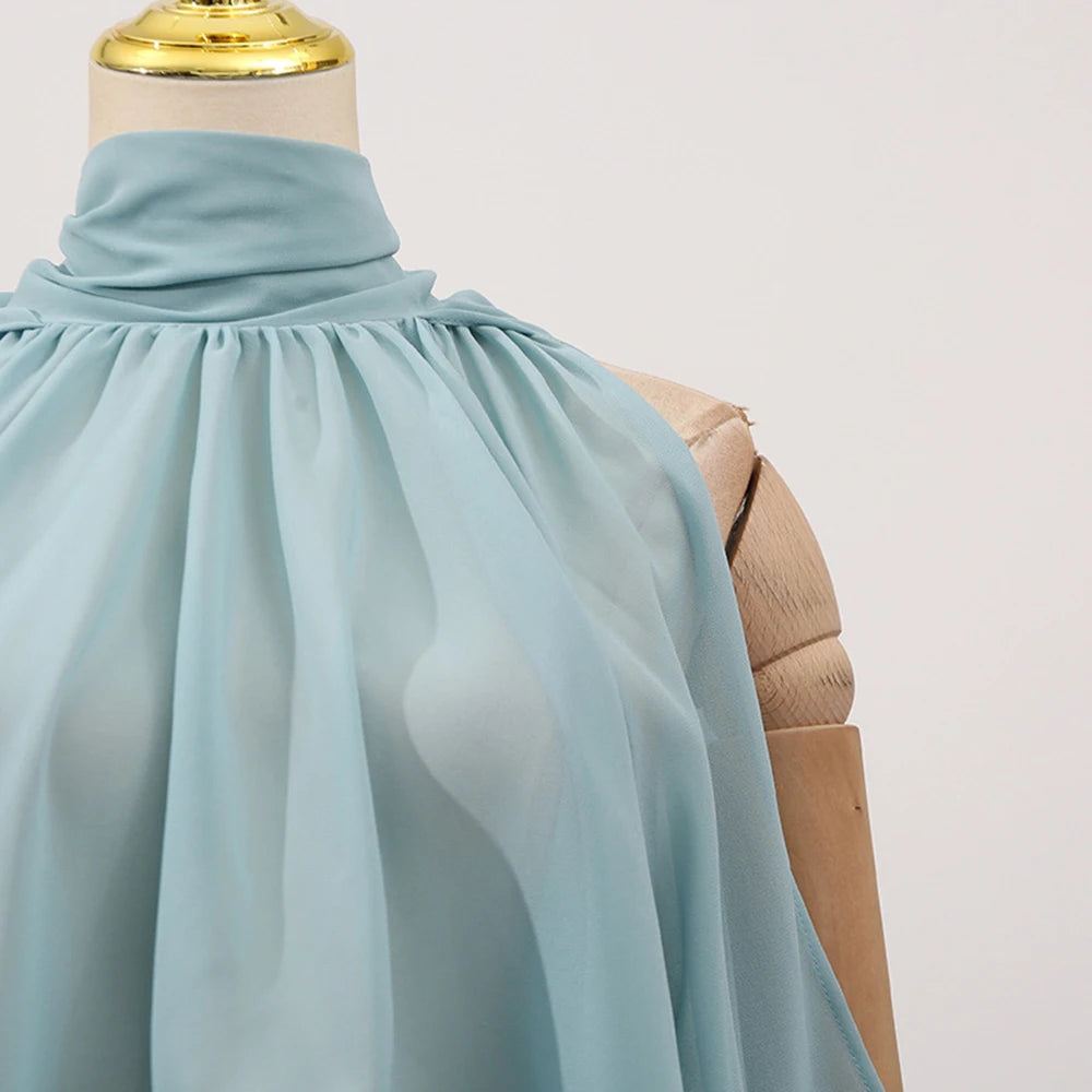 Off Shoulder Chiffon Blouse With Lightweight Fit Asymmetrical Hem And Bow Detail