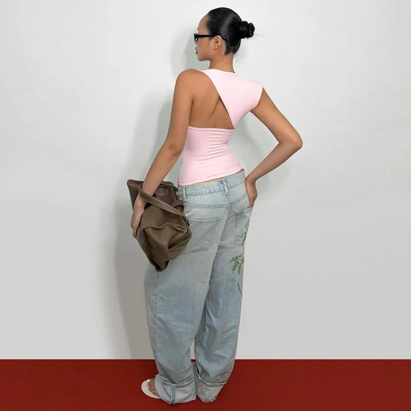 Irregular Neckline Sleeveless Tank Top For Women Slim Fit