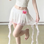 Irregular Mesh Ruffle Edge Low Waist Short Skirt
