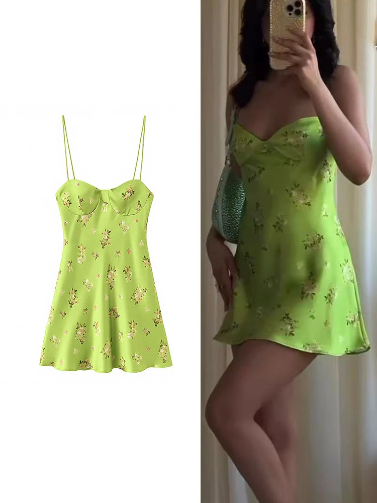 Floral Print Summer Sling Dress With Spaghetti Straps