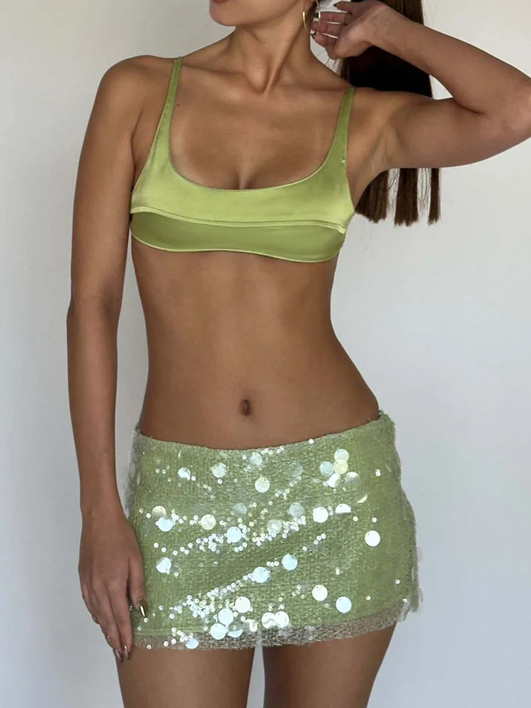 Gleaming Sequin Mini Skirt With High Waist For Nightlife Chic And Summer Party Vibes