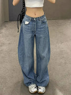 Gradient Blue Jeans for Women's Y2K Retro Niche High-end Classic Letter Stamping Jeans