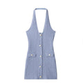Halter V Neck Backless Knit Mini Dress For Women Figure Flattering Fit
