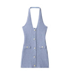 Halter V Neck Backless Knit Mini Dress For Women Figure Flattering Fit