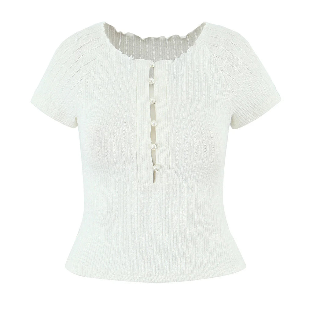 O Neck Slim White Cotton Tee For Women Short Sleeve