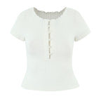 O Neck Slim White Cotton Tee For Women Short Sleeve