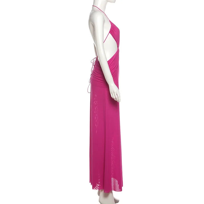 Coquette Sleeveless Ruched Cross Backless Bodycon Dress With V Neck And Ruffles