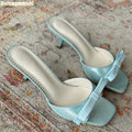 Ribbon Knot One Strap Sandals For Women Open Toe Square Front Casual Slides With Lace Sole