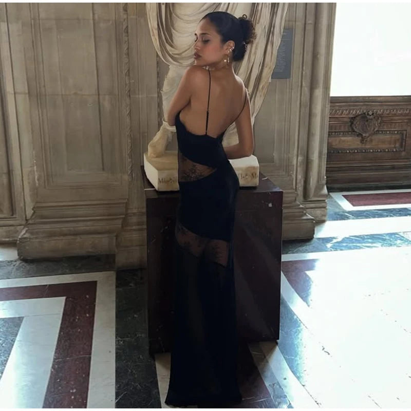 Lace See Through Sling Maxi Dress Evening